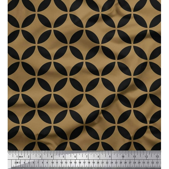 Soimoi Brown polyester Crepe Fabric Circle Art Geometric Print Fabric by Yard 52 Inch Wide
