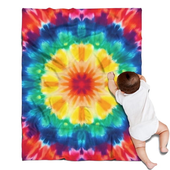 Rainbow Tie Dye Mandala Pattern Blanket,Comfortable Soft Flannel Throw Blanket,All Season,Warm Lightweight Blankets for Sofa Bed Couch Living Room Chair,30"x40"