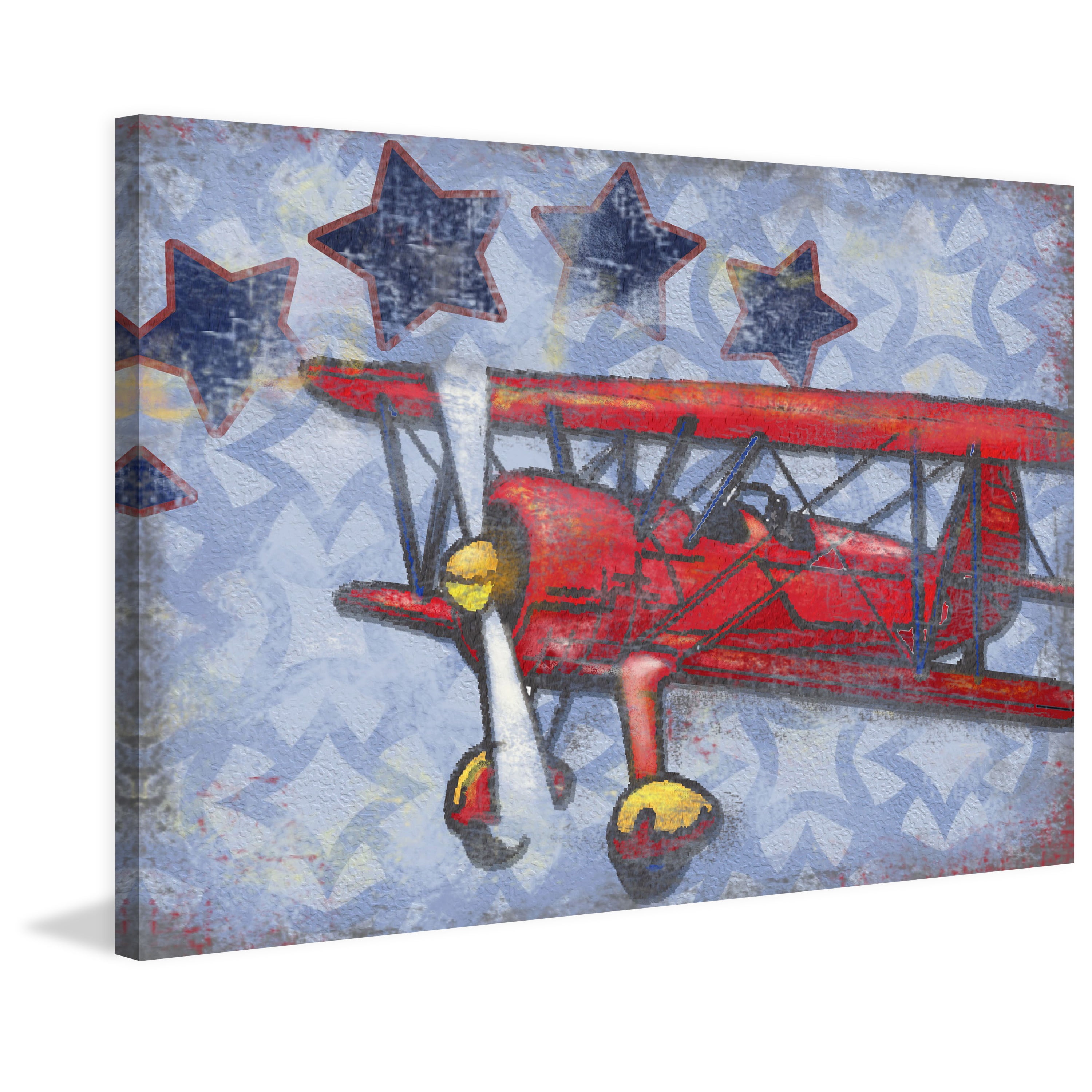 Marmont Hill "Biplane Stars" by Reesa Qualia Painting Print on Wrapped Canvas