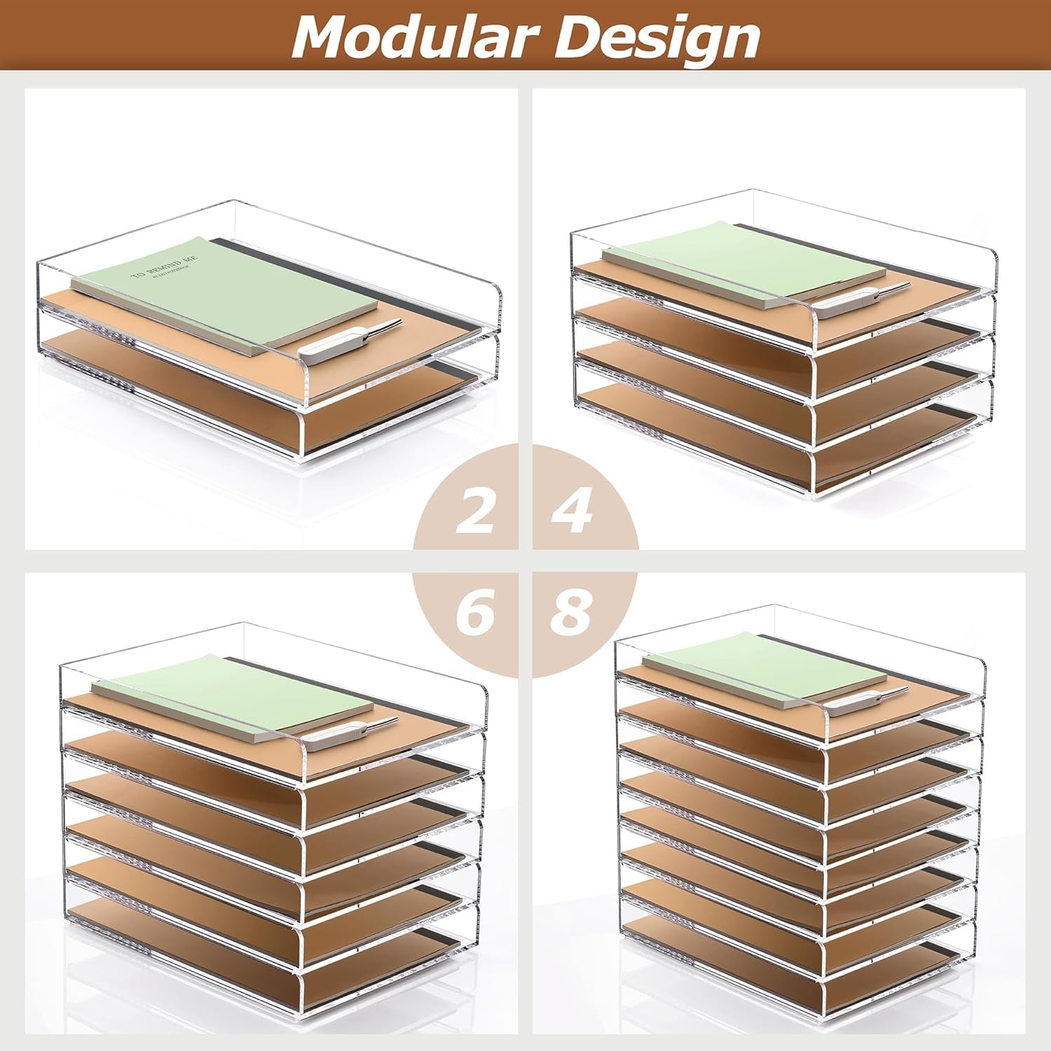 4 Tier Stackable Paper Letter Tray, Acrylic Vertical File Tray A4 Desk Organizer and Accessories Sorter Trays, Clear Workspace Office Supplies Organizers,12inx9.25inx6.6in