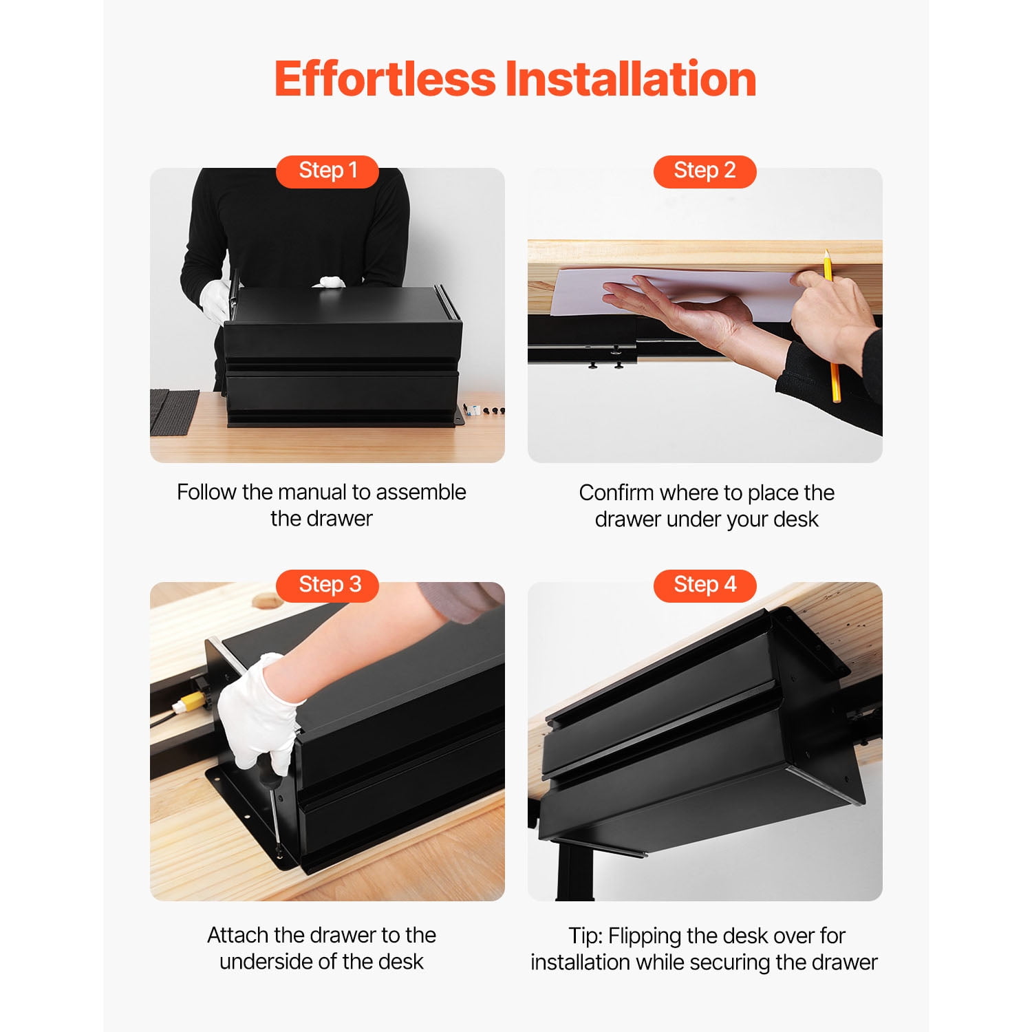 KFFKFF 16" Broad Under Table Drawer, Pull-out Attachment Beneath Desk, Concealed Dual Layer Desktop Organizer, Smooth Ball-bearing Movement, Undermount Stationery Drawer