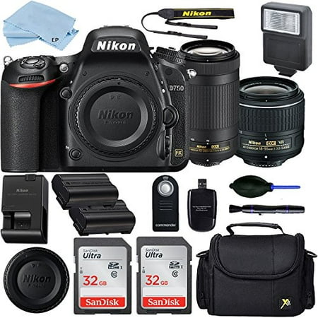 Nikon D750 DSLR Camera with AF-P DX 18-55mm and 70-300mm NIKKOR Zoom Lens + 2 Piece 32GB Sandisk Memory Cards + Professional Accessory (Best Nikon Dslr For Professionals)