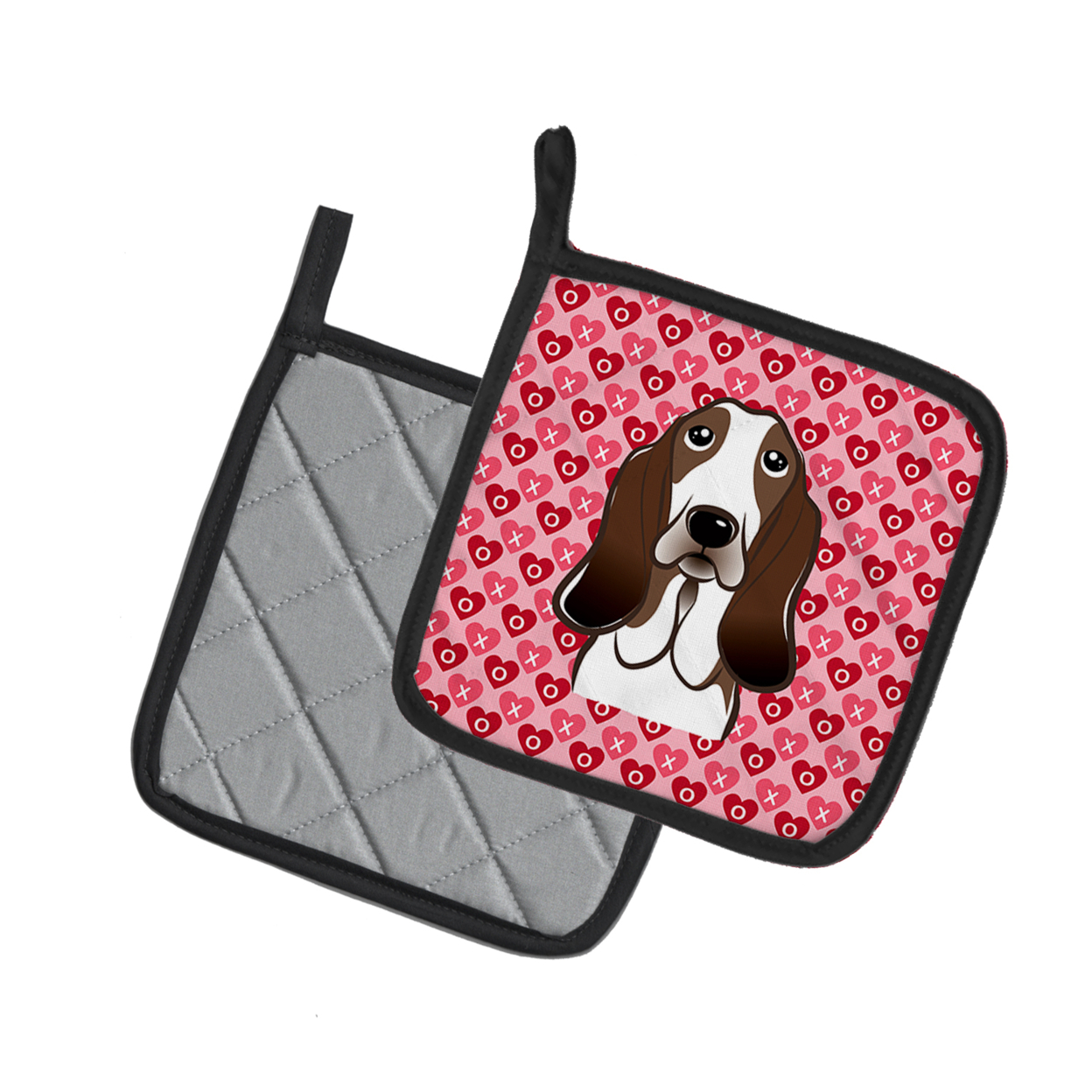 Basset Hound Hearts Pair of Pot Holders