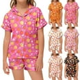 thumbnail image 3 of Tween Silk Pajama Set Fruit Print 2 Piece Short Sleeve Button-Down Nightwear with Shorts Set Christmas Pjs Kids Cute Clothes for Girls 12-13 Years, 3 of 3