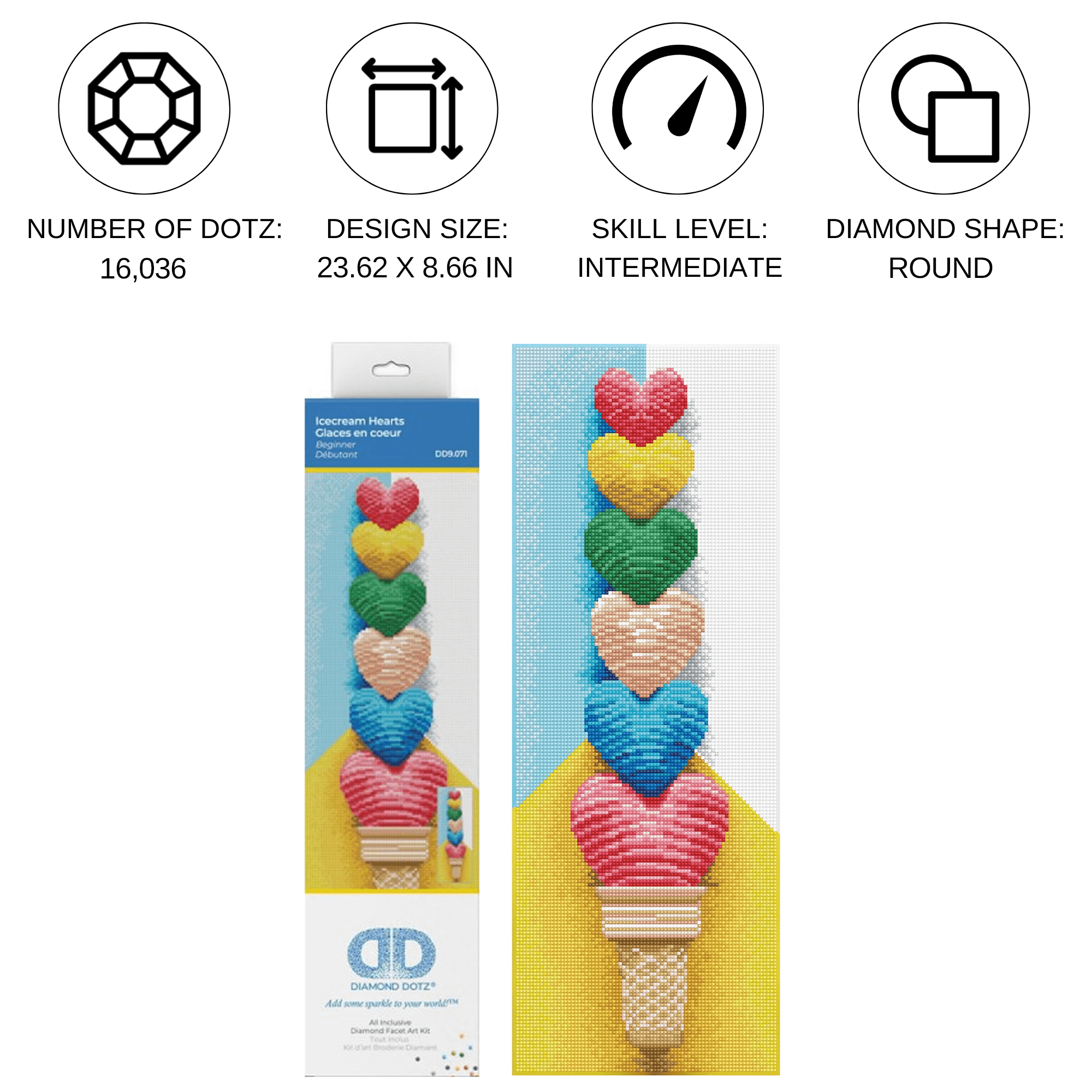Diamond Dotz Ice Cream Hearts Food  Diamond Painting Kits for Adults - Diamond Art Kits a Relaxing Creative Craft Kit with Dotz Gems 23.6"x8.7"