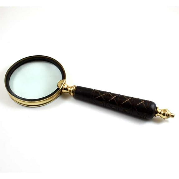 Maritime Treasures Brass Nautical Hand Held Magnifier 3" Magnifying Glass Lens Wooden Design with Curvy Handle Grip