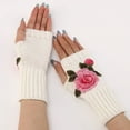 thumbnail image 2 of Vorkoi Fingerless Gloves Knitted Flower Winter Glove Half Finger Warm Mittens for Womens Girls Ladies Handmade Embroidery, 2 of 3