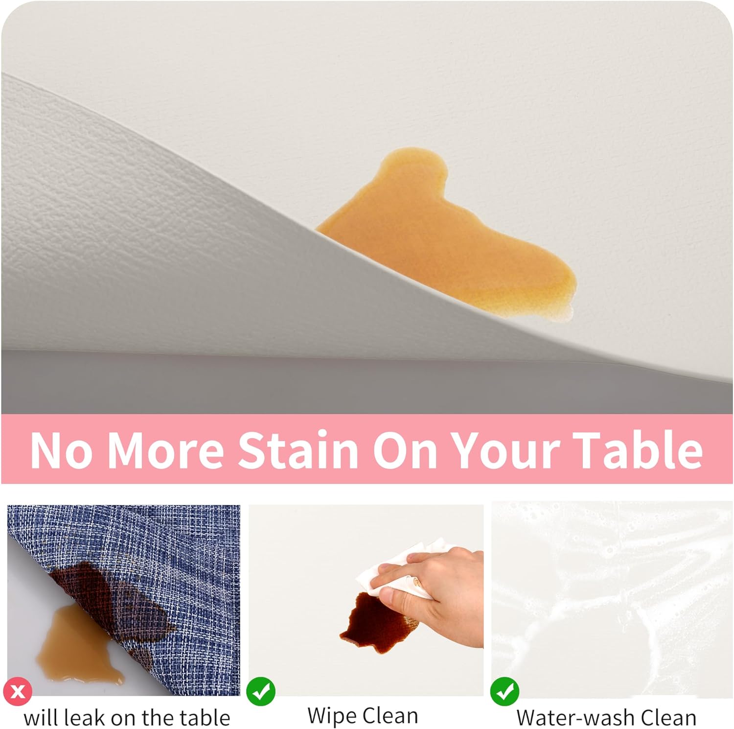 Lifestance Faux Leather Placemats Set of 6, Waterproof Heat Resistant Non Slip Dining Table Mats, 17x12 inch Rectangle Ivory White, Indoor Outdoor Use
