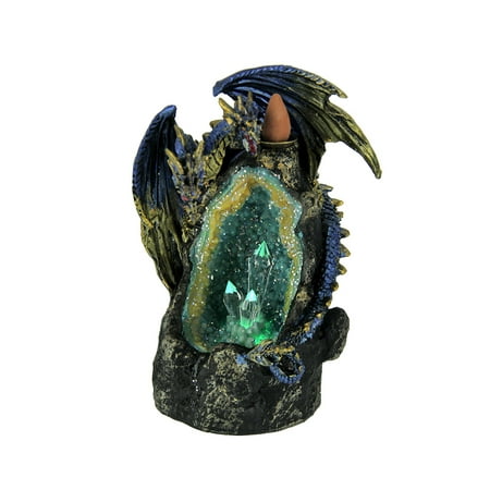 Blue Incense Burners - Blue Dragon On LED Geode Crystal Stone Incense Burner