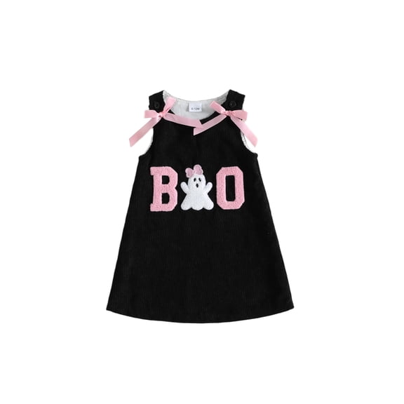 Miaouyo Toddler Girl Halloween Corduroy Dress with Bow Embroidered Sleeveless Dress