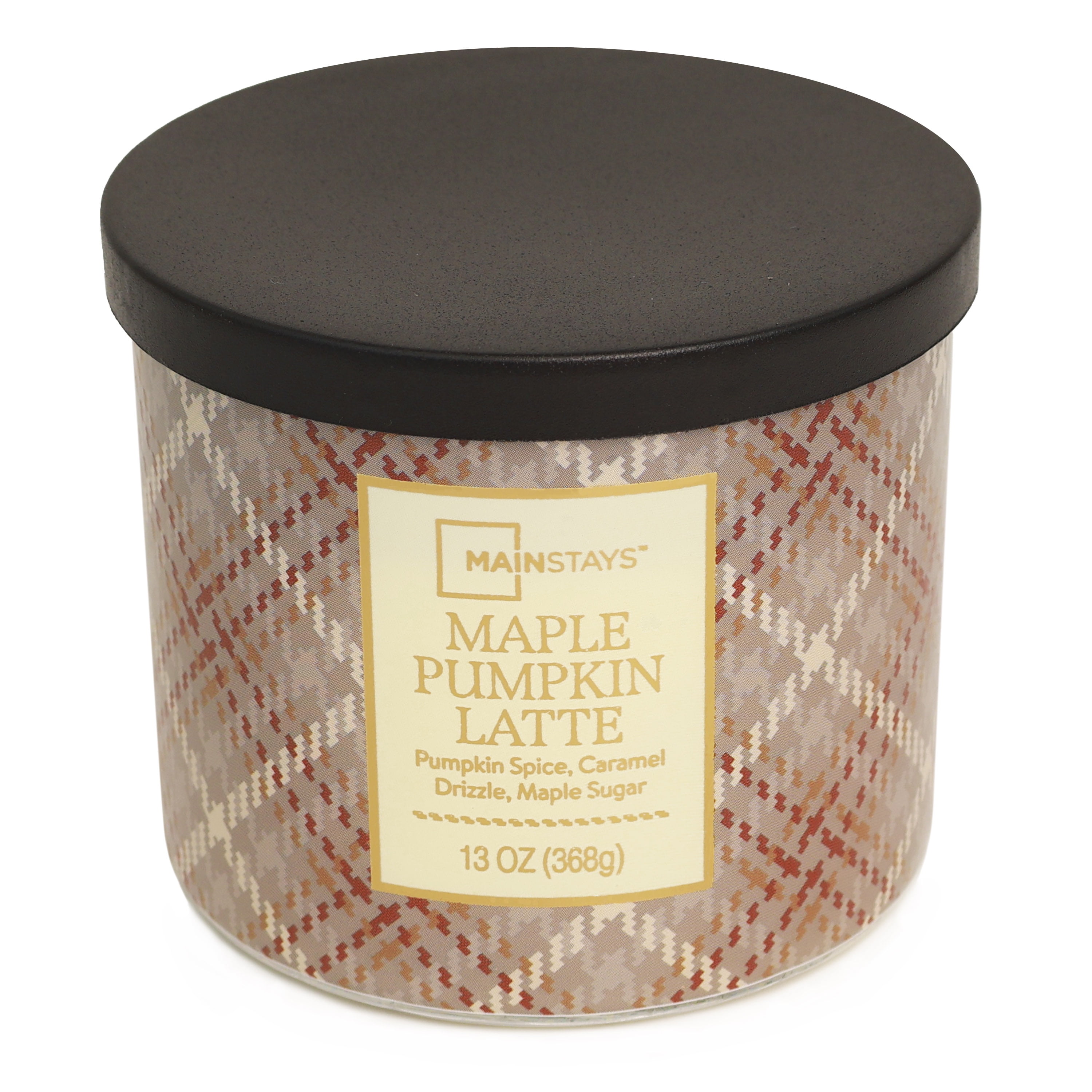 Mainstays 3-Wick Maple Pumpkin Latte Orange Plaid Design, 13-Ounce