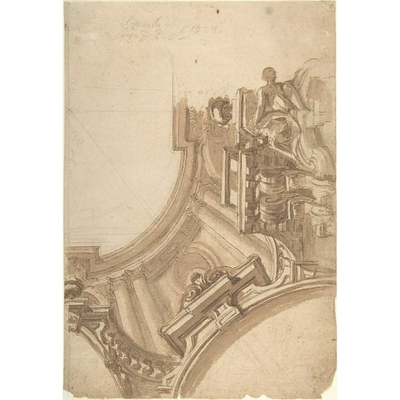 Design for a corner of painting ceiling, architectural perspective. Poster Print by , Italian, Piedmontese, 18th century
