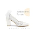 thumbnail image 5 of BLISSFUL STEP Perphy Pointed Toe Bow Lace Decor Block Heel Pumps for Women White 7.5, 5 of 7