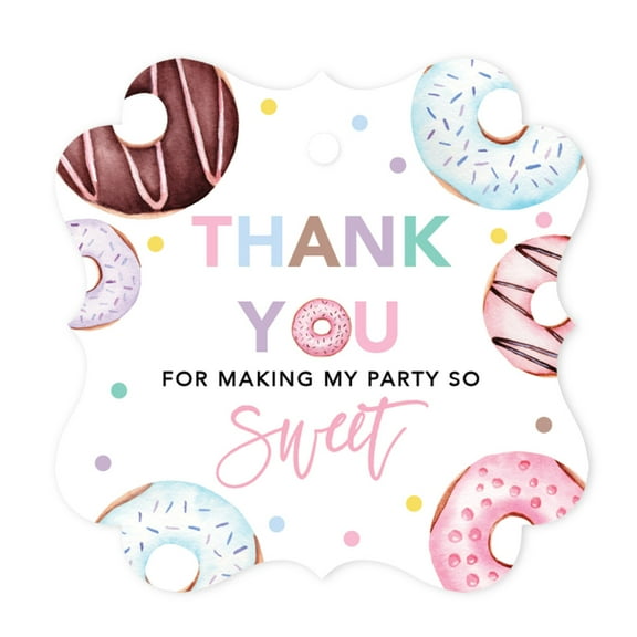 Koyal Wholesale Fancy Frame Kids Party Favor Thank You Tags with String, Donut Birthday Gift Tags For Gift Bags
