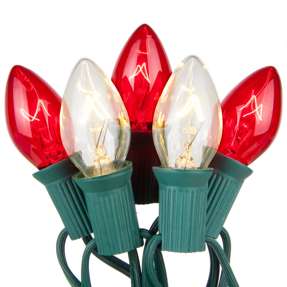 Wintergreen Lighting C7 Red/Clear Commercial Christmas String Lights