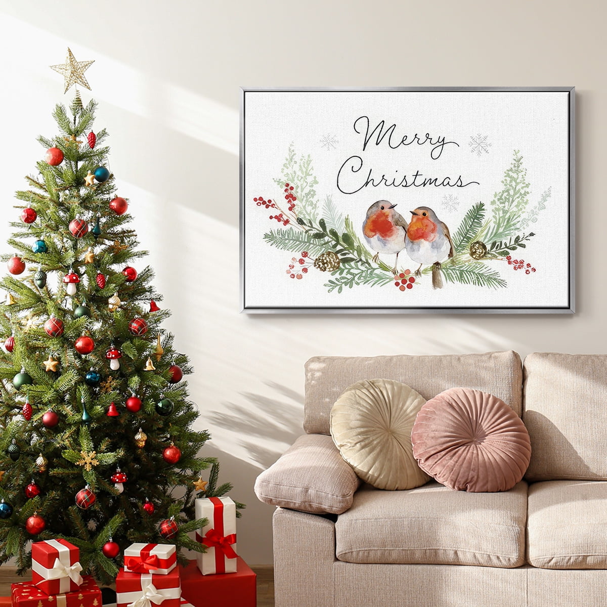 Winter Visitor Collection A - Framed Gallery Wrapped Holiday Canvas - 25 x 37 - Silver Frame