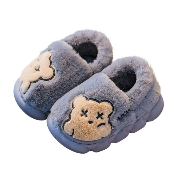 Fesfesfes Cozy Bear Claw Toddler Slippers Non Slip Indoor House Shoes for Girls Kids Warm Fleece Lined Childrens Footwear Soft Plush Casual Winter Booties for Baby Home Wear(Gray#1,10-10.5 Years)