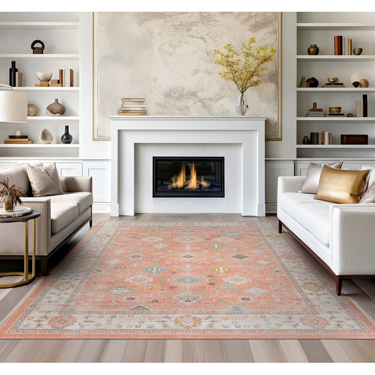 Crestwood Traditional Oriental 2x3 Salmon and Aqua Polyester