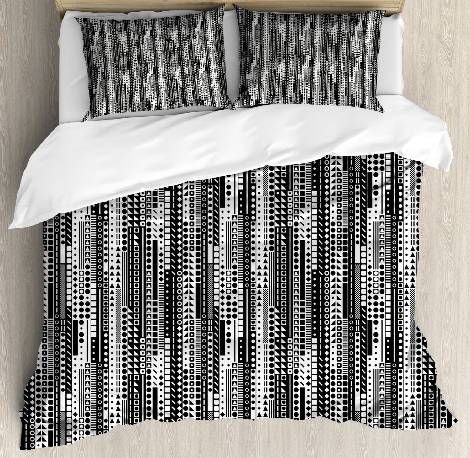 Triangles Shapes Black And White Cotton Sateen Pillow Sham Bedding by Spoonflower Geometric Pillow Sham Tritri Black by elvelyckan