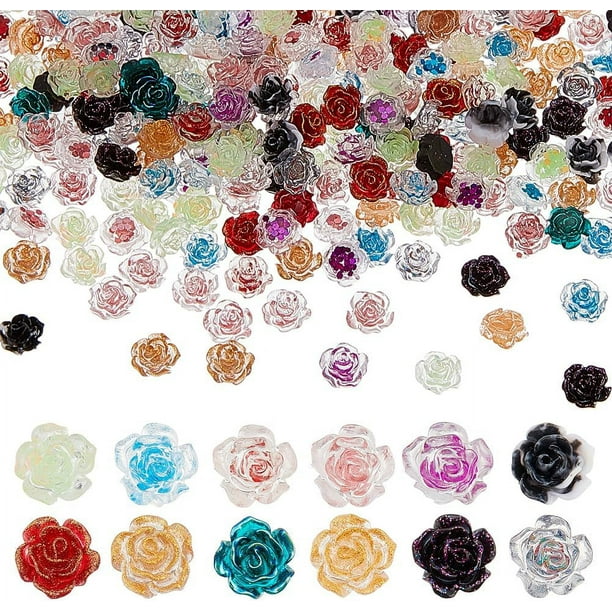 240 piezas de adornos de flores 3D para uñas, adornos de camelia para decoración de uñas, cabujones de resina con purpurina para uñas, suministros para decoración de uñas con flores de camelia.