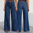 thumbnail image 4 of Women's High Waisted Wide Leg Jeans With Solid Color Front Denim Pants Casual Loose Pants With Functional Pockets Suitable For Daily Wear, 4 of 9