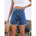 thumbnail image 6 of Womens Jean Shorts for Denim Casual Summer Mid Waist Frayed Stretchy Ripped L, 6 of 8