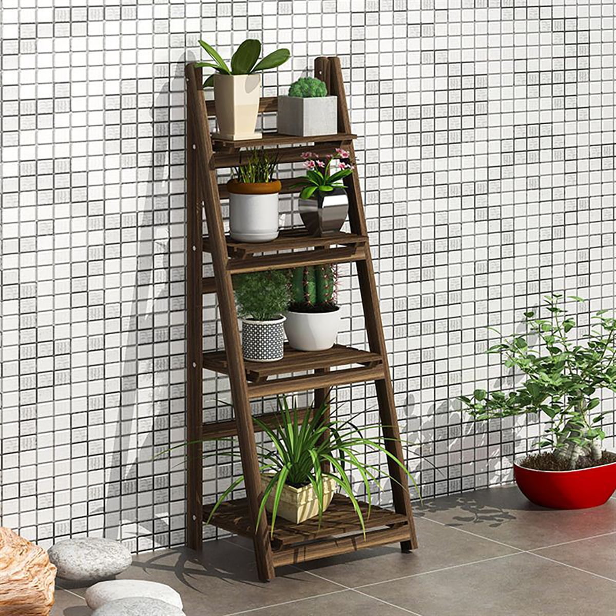 Garfans 4Tier Folding Plant Stand Corner Plant Stand Wooden Plant