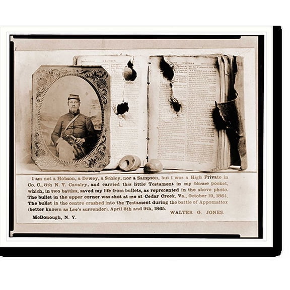 Historic Print, Photograph of Walter G. Jones Pvt. 8th New York Cavalry Co. C. U.S.A. half-length f, 16" x 20"