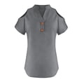 thumbnail image 4 of Hfnxid Cotton Linen Tops for Women Trendy Cold Shoulder Short Sleeve Shirt Loose Fit Casual V Neck Blouses Summer Lightweight Button Office Blouse Gray L, 4 of 8