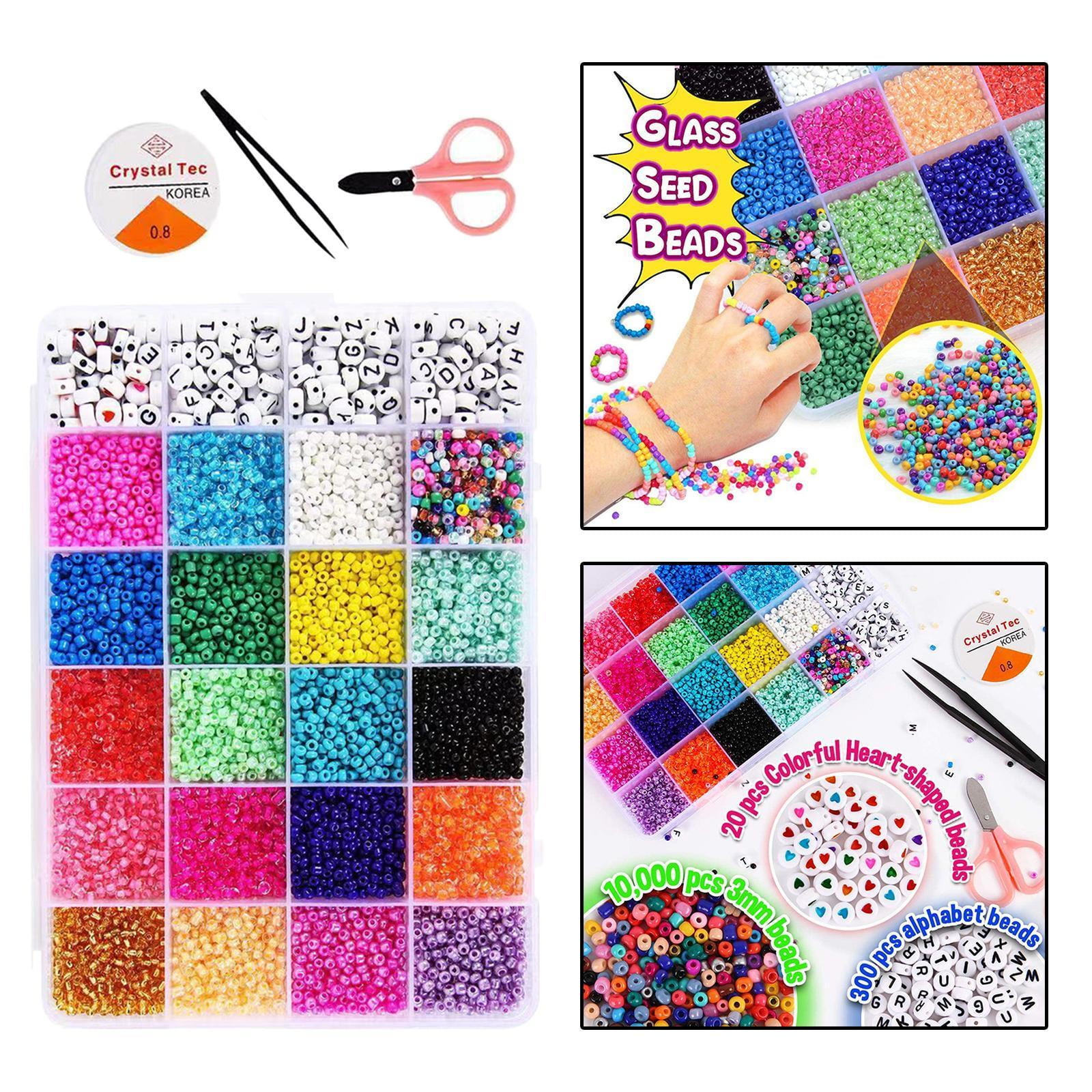 Milageto Round Glass Seed Beads Spacer Letter Bead Scissors Elastic Strings DIY Bracelets Necklace Jewelry Making Handmade Earring Finding Supplies