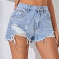 thumbnail image 2 of Stretchy Ripped Jeans Shorts for Women High Waisted Sexy Street Straight Leg Light Blue Denim Chain Detail Casual Summer Jean Shorts XS-L, 2 of 7