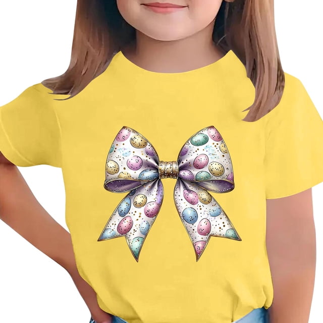 Manga Corta Crop Top para Niños Niños Pascua Impresa Cuello Redondo Casual Camiseta Tee para 3-14 Años