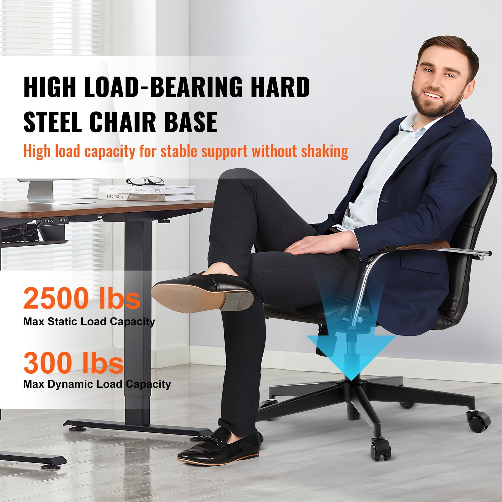 KFFKFF Universal Desk Chair Base, 28", Supports up to 2500 lbs, Durable Metal Legs for Office Chairs, Ideal for Computer and Desk Seating, Replacement Base with Black Finish