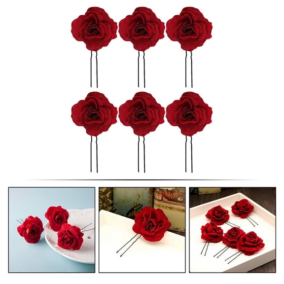 MERRYHAPY 6-Pack Red Rose Rhinestone Hairpins Hair Accessories for Parties and Special Occasions