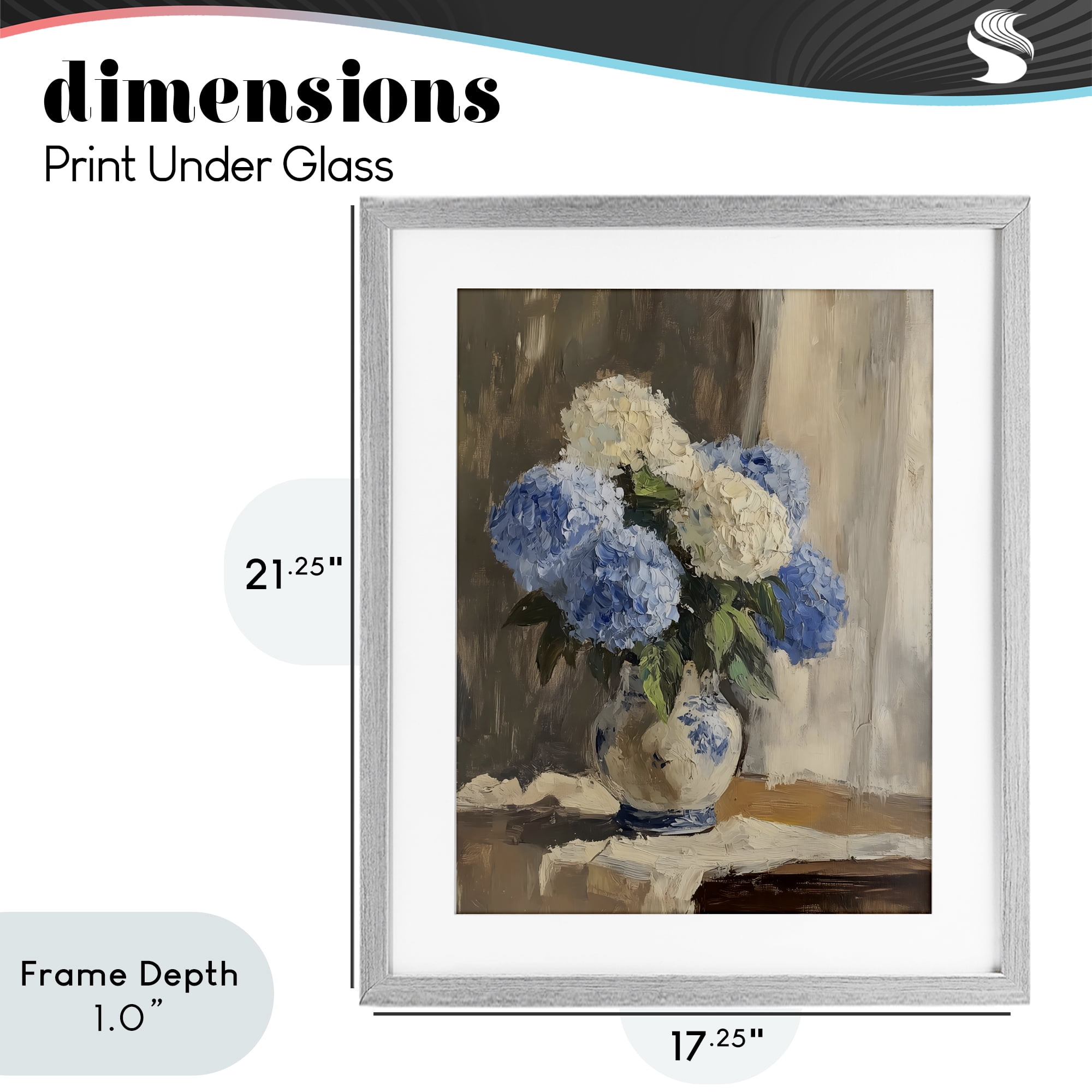 Stupell Industries Vintage Hydrangea in Ceramic Vase Gray Framed Print Under Glass, design by LSR Design Studio