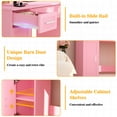 thumbnail image 4 of Homieasy Vanity Desk, Makeup Vanity Desk with Mirror and Lights 3 Colors, Transparent Top with 3 Drawers, 6 Shelves, 2 Large Tempered Cabinets, Power Outlet, for Bedroom, Pink, 4 of 8