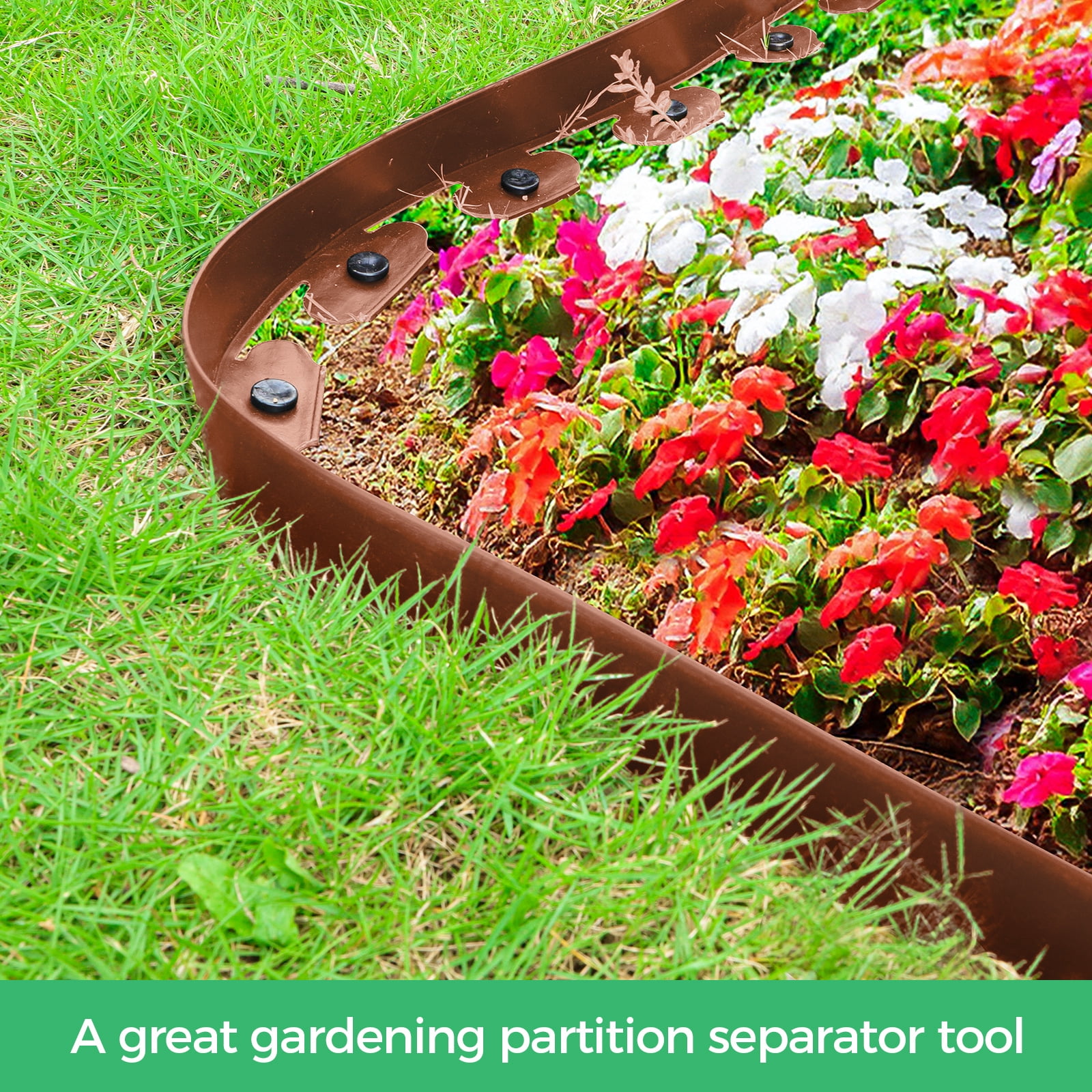 2-inch x 33 ft Landscape Edging Border with 50 Spikes, No Dig Garden Edging Lawn Border Kit, Plastic Flexible for Garden Flower Beds Lawn (Brown)