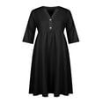 thumbnail image 3 of CHUANK Robe Maxi Ample à Manches Longues en Coton et Lin pour Femmes, Grande Taille, Unie, Boutonnée, 3 of 8