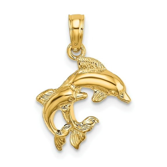 FB Jewels 14K Yellow Gold Mini Double Dolphins High Polish 2D Pendant