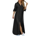 thumbnail image 5 of IDALL Maxi Dresses,Denim Dress Women Casual Solid Denim Dress V Neck Long Sleeve Button Pocket Loose Long Dress Casual Dresses,Long Sleeve Dress,Long Dresses Black Dress L, 5 of 7