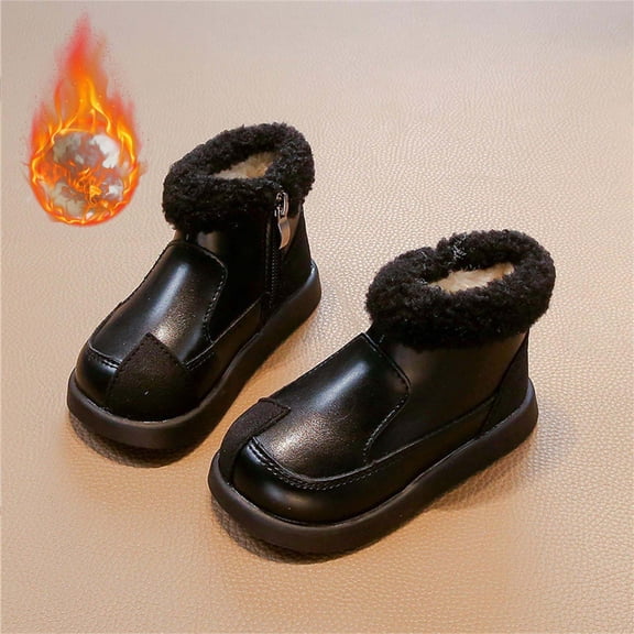 Bnwani Girls Boots Ankle PU Leather Fleece Lined Warm Soft Soft-Soled Thick Booties 15m-11 Years