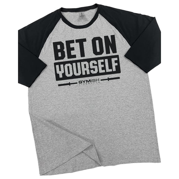 GYMISH Raglan Bet on Yourself Workout T-Shirt for Men – Funny Gym Shirt, Mens Fitness Tee, Motivational Gym Clothes, Workout TShirt for Men
