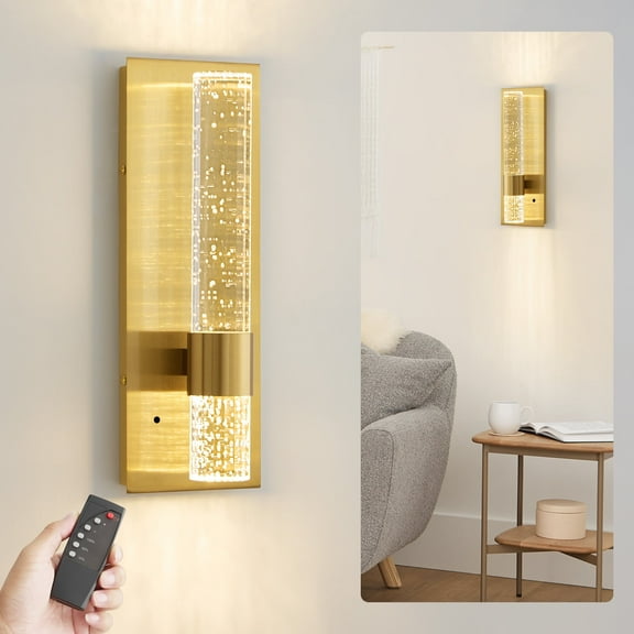Deyidn 13.7" Wall Sconces Rechargeable Modern LED Wall Lamps Dimmable Battery Operated Wireless Wall Light Fixtures with Acrylic Crystal and Remote Control