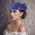 thumbnail image 6 of RUINIXCW Pillbox Church Hats for Women Pillbox Hat with Flowers British Hats Vintage Felt Berets Fascinator Tea Party Hat Cap, 6 of 9