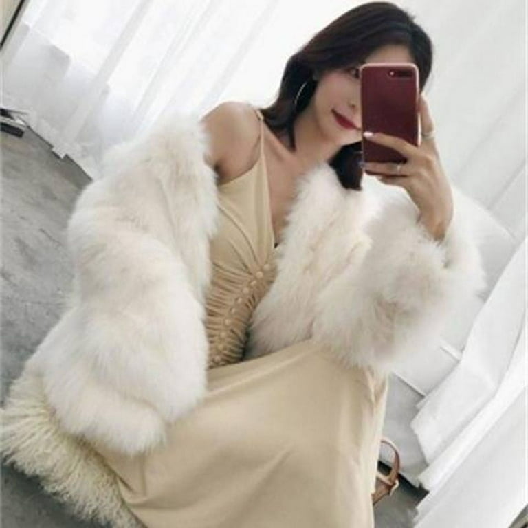 Women Winter Xmas Red Faux Rabbit Fur V-neck Korean Mid Long Coats Jacket  Parka