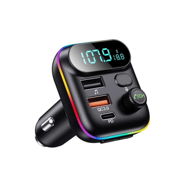 Bluetooth Adapter for Car, Wireless FM Radio Transmitter, Wireless Bluetooth 5.0, MP3 Music Player, QC3.0   PD 20W USB Car Charger, 7 Colors LED Backlit