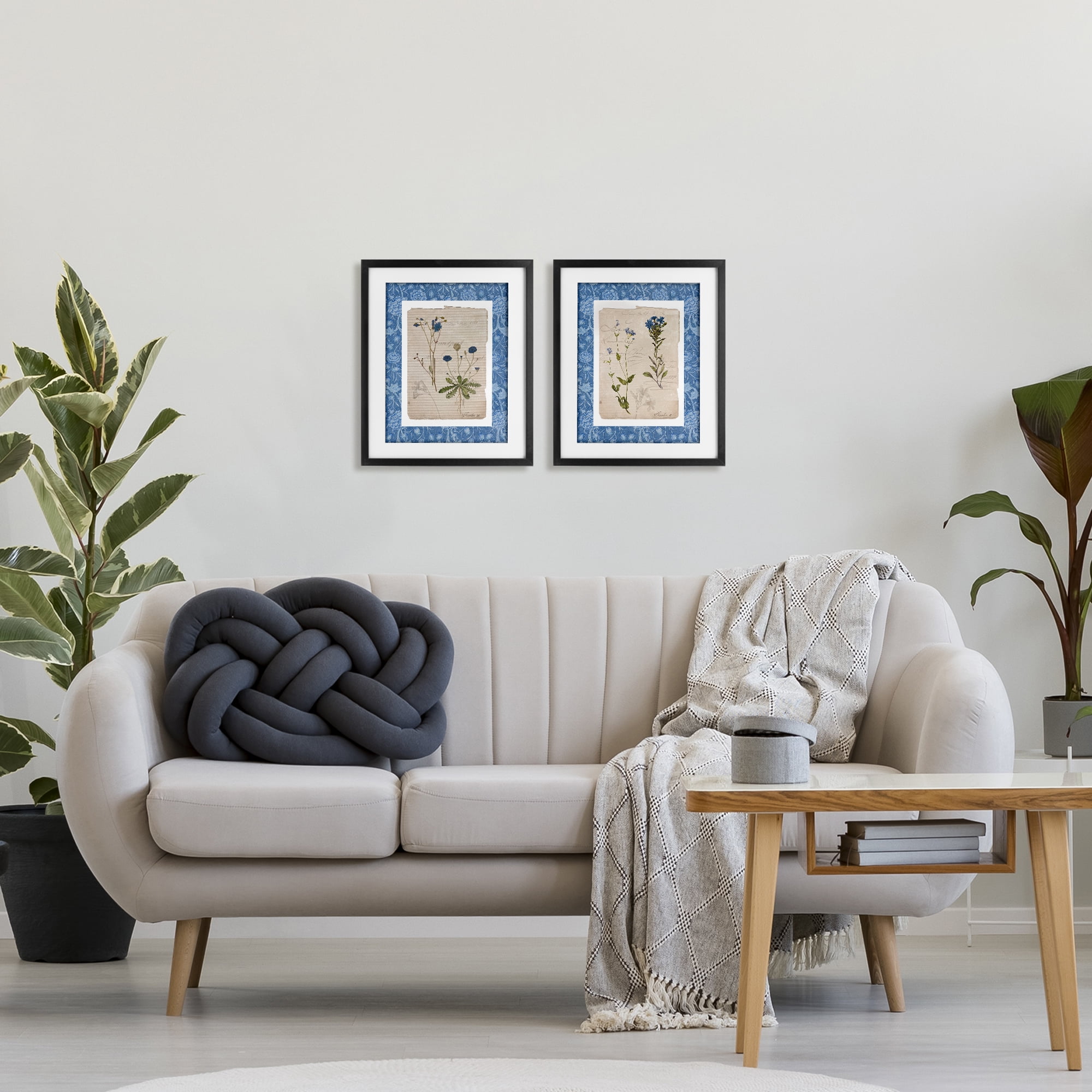 Stupell Industries Blue Botanical Herbs 2 Piece Black Framed Print Under Glass Set, design by Livi Finn