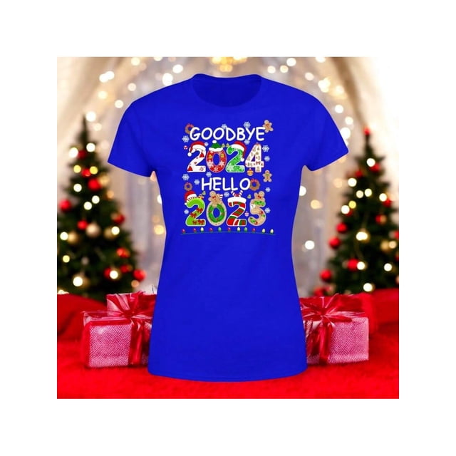 Playera Blusa Con Estampado De Goodbye 2024 Hello 2025 Fin De Año Año Nuevo Color Azul Talla Grande Marca Emil SaEs