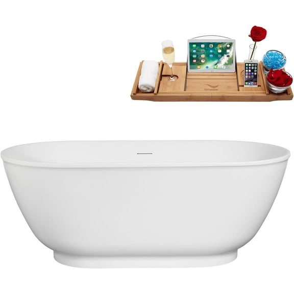 59" Streamline B-260-48-BGM Soaking Freestanding Tub and Tray With Internal Drain in Brushed GunMetal