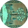 thumbnail image 1 of Ahgly Company Machine Washable Indoor Round Animal Turquoise Blue Traditional Area Rugs, 7' Round, 1 of 4